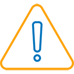 Icon of a hazard sign with a blue exclamation point