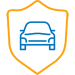 Icon of a yellow shield with a blue car in the middle